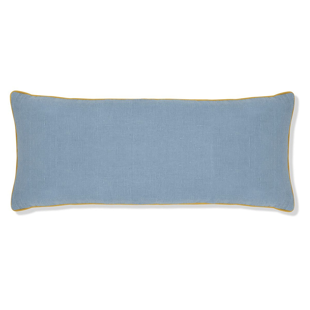 Cushion in Chambray Blue with Ochre Piping