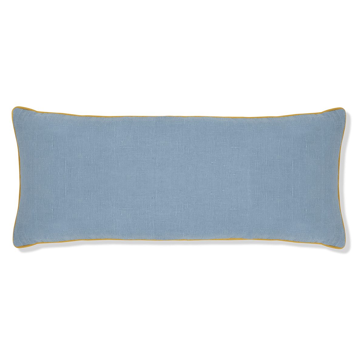 Cushion in Chambray Blue with Ochre Piping