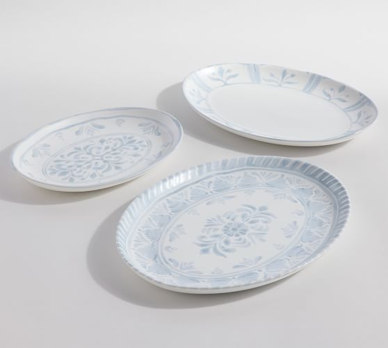 Chambray Tile Stoneware Serving Platters Set of 3