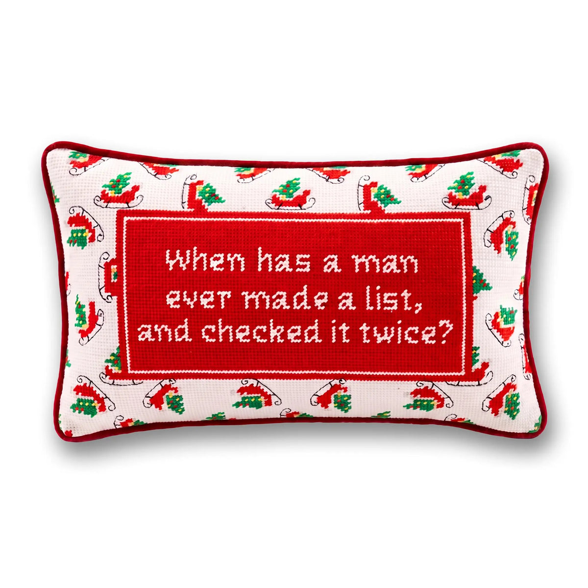 Check it Twice Needlepoint Pillow - front