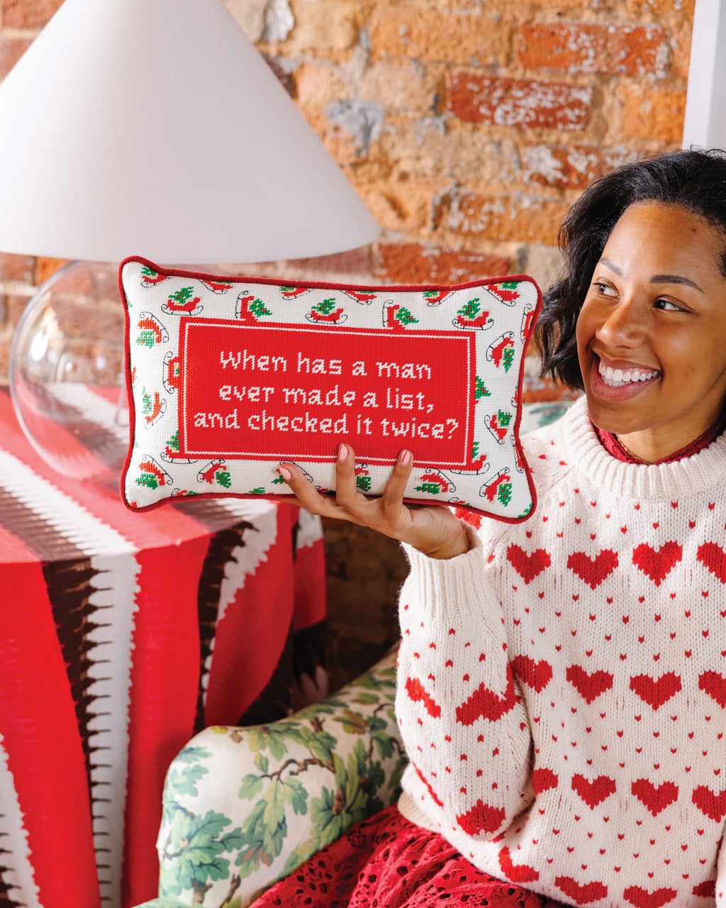 Check it Twice Needlepoint Pillow - held