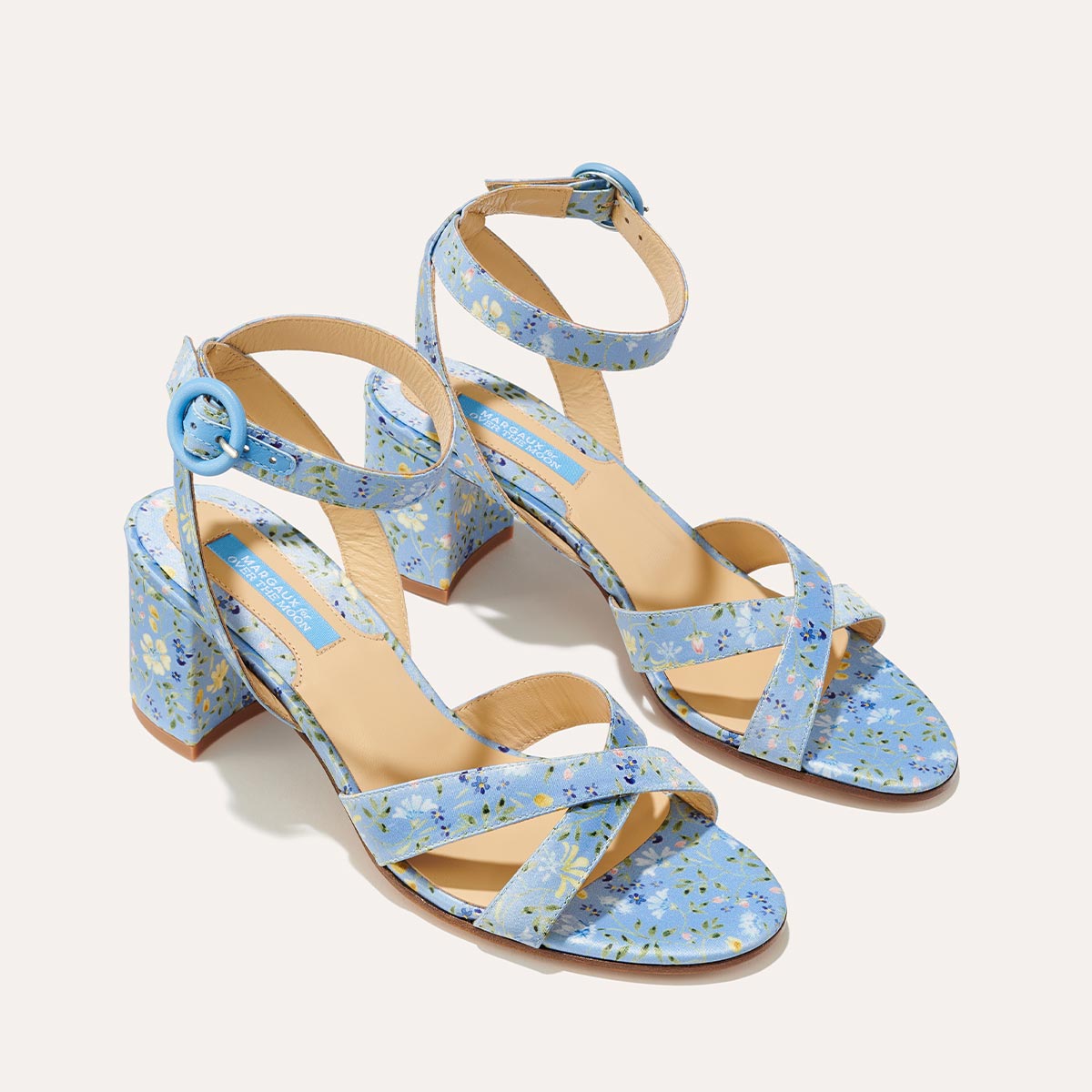 OTM Exclusive: The City Sandal in Riley Sheehey Blue Floral Satin