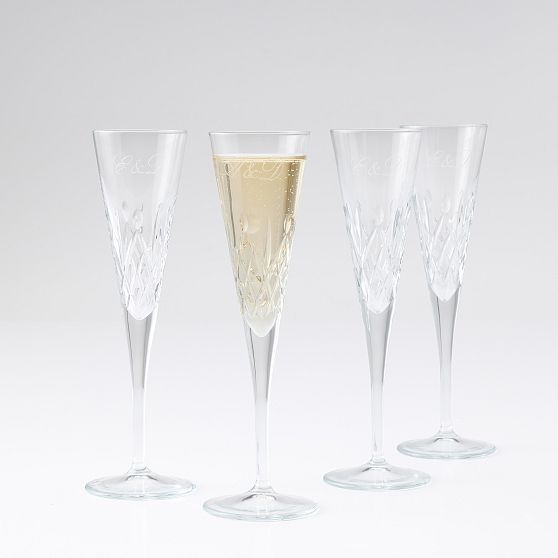 Classic Etched Champagne Flutes, Set of 4