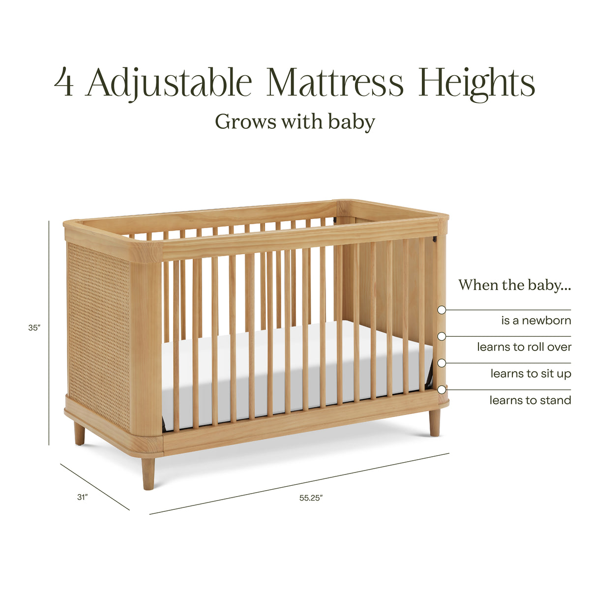 Marin with Cane 3-in-1 Convertible Crib in Honey & Honey Cane
