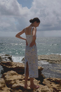 Long Slip Dress in Blue Fishing Net