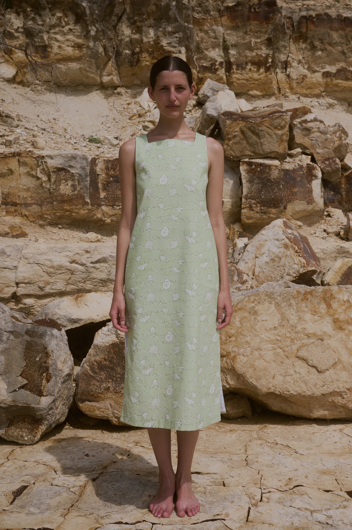 Ankle-Length Shift Dress in Lime Shell