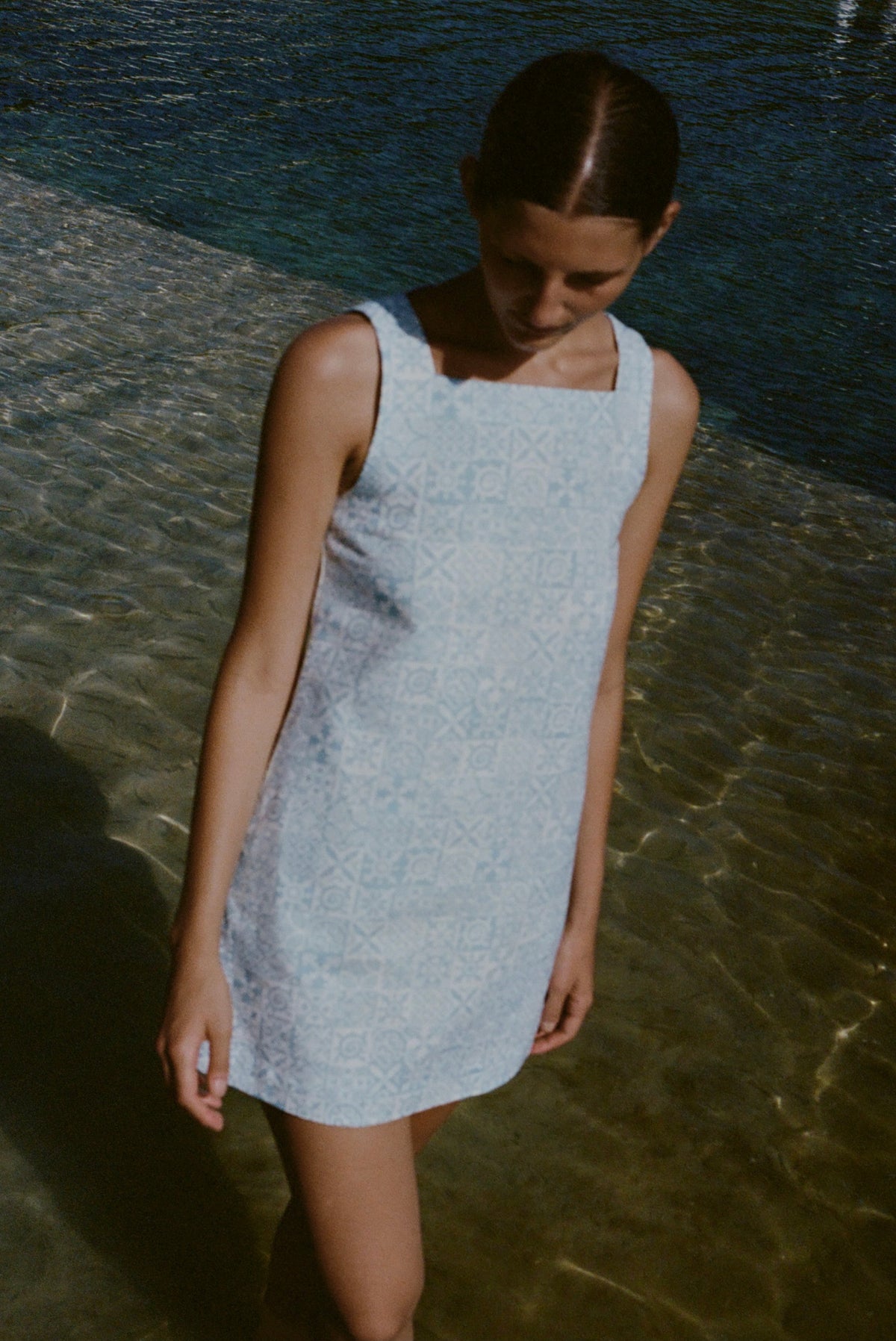 Classic Mini Shift Dress in Blue Checkerboard