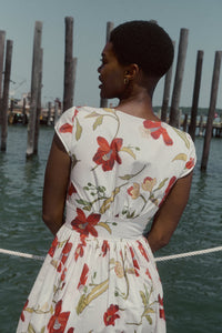 Mary Dress in Red Hibiscus