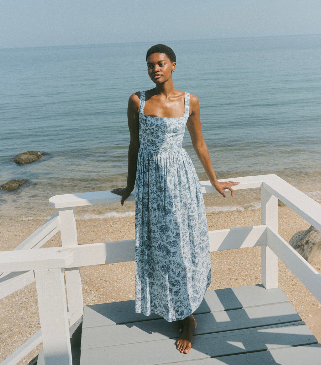 Scoop Neck Dress in Blue Flora