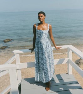 Scoop Neck Dress in Blue Flora