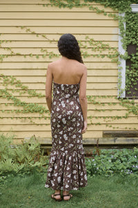 Strapless Dress in Brown Hibiscus