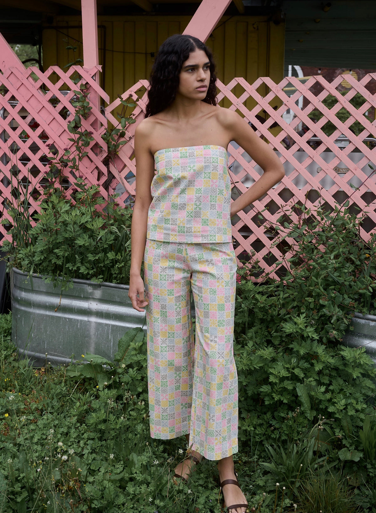 High-Waisted, Wide-Leg Pants in Tofu Checkerboard