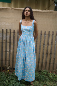 Scoop Neck Dress in Blue Hibiscus