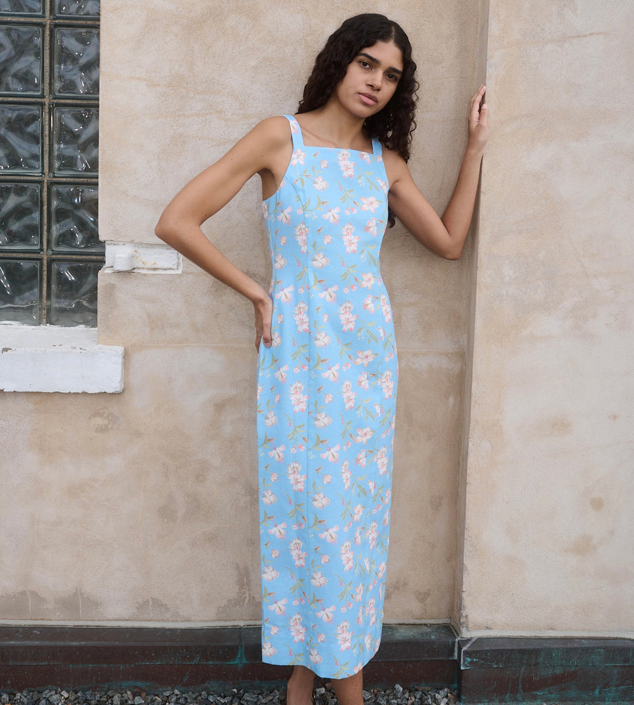 High-Neck Midi Dress in Blue Hibiscus M High-Neck Midi Dress in Blue Hibiscus M