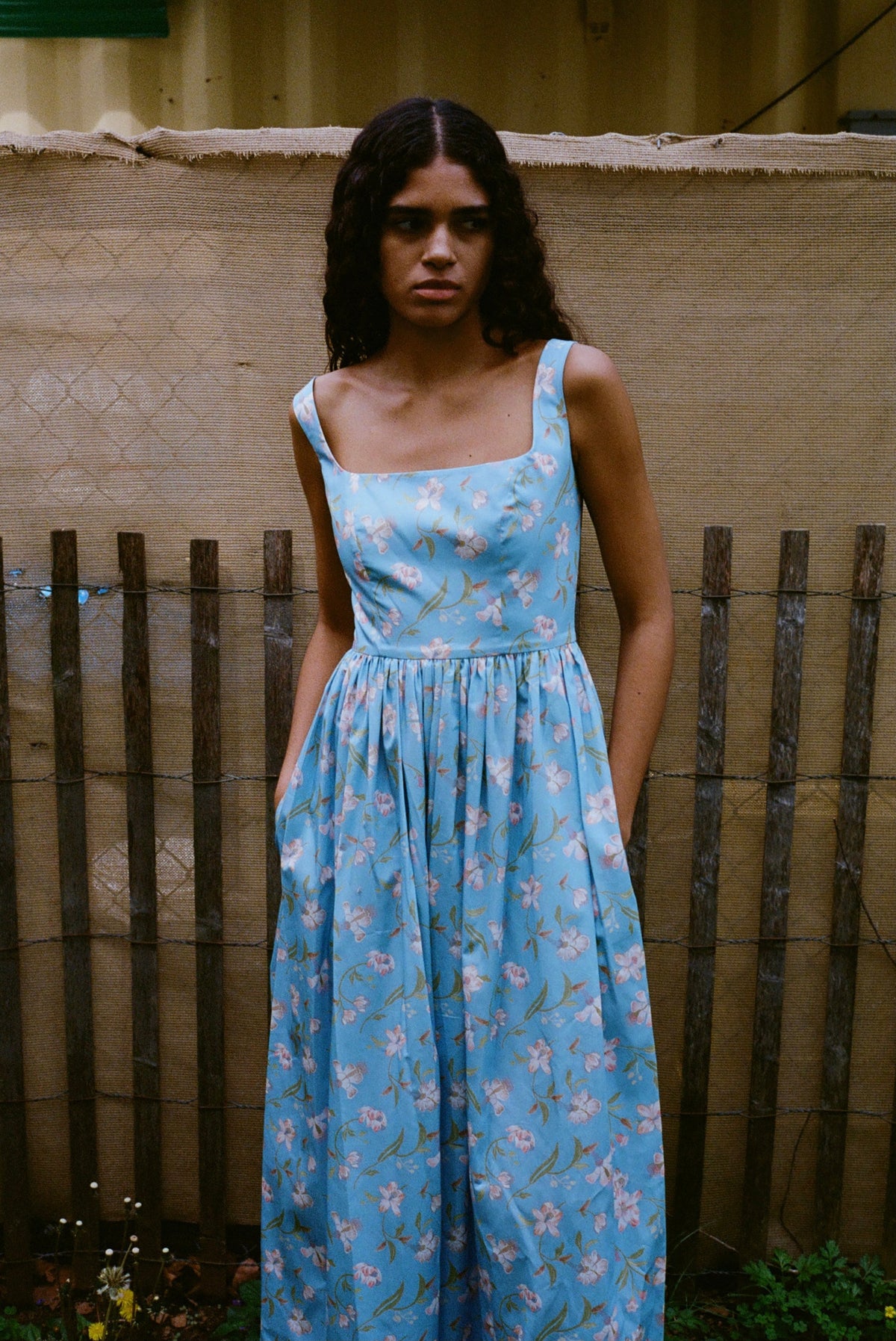 Scoop Neck Dress in Blue Hibiscus