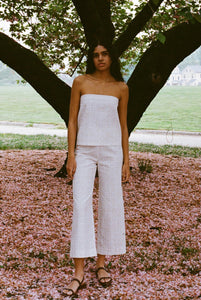 Strapless Top in White with Beige Checkerboard