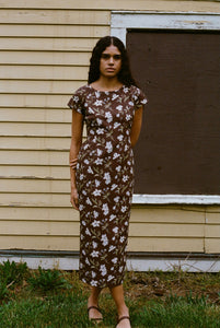 Charlie Dress in Brown Hibiscus