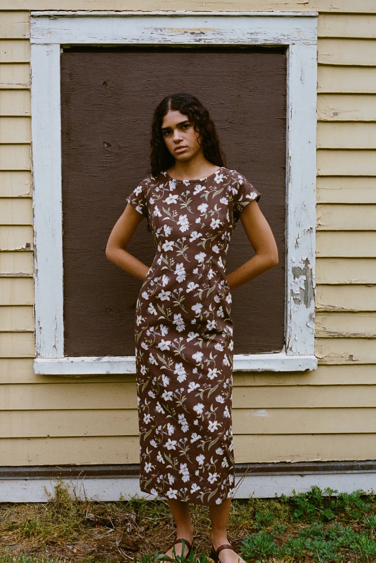 Charlie Dress in Brown Hibiscus