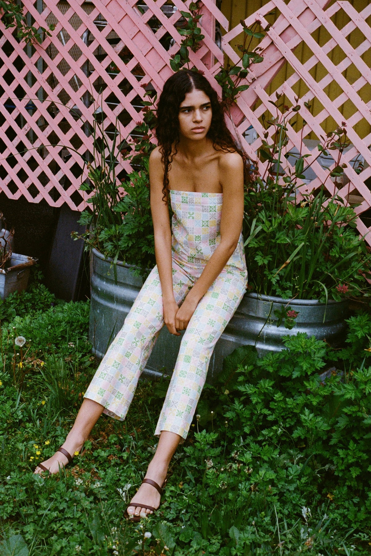 High-Waisted, Wide-Leg Pants in Tofu Checkerboard