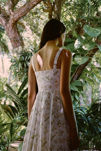 Scoop Neck Dress in White Hibiscus