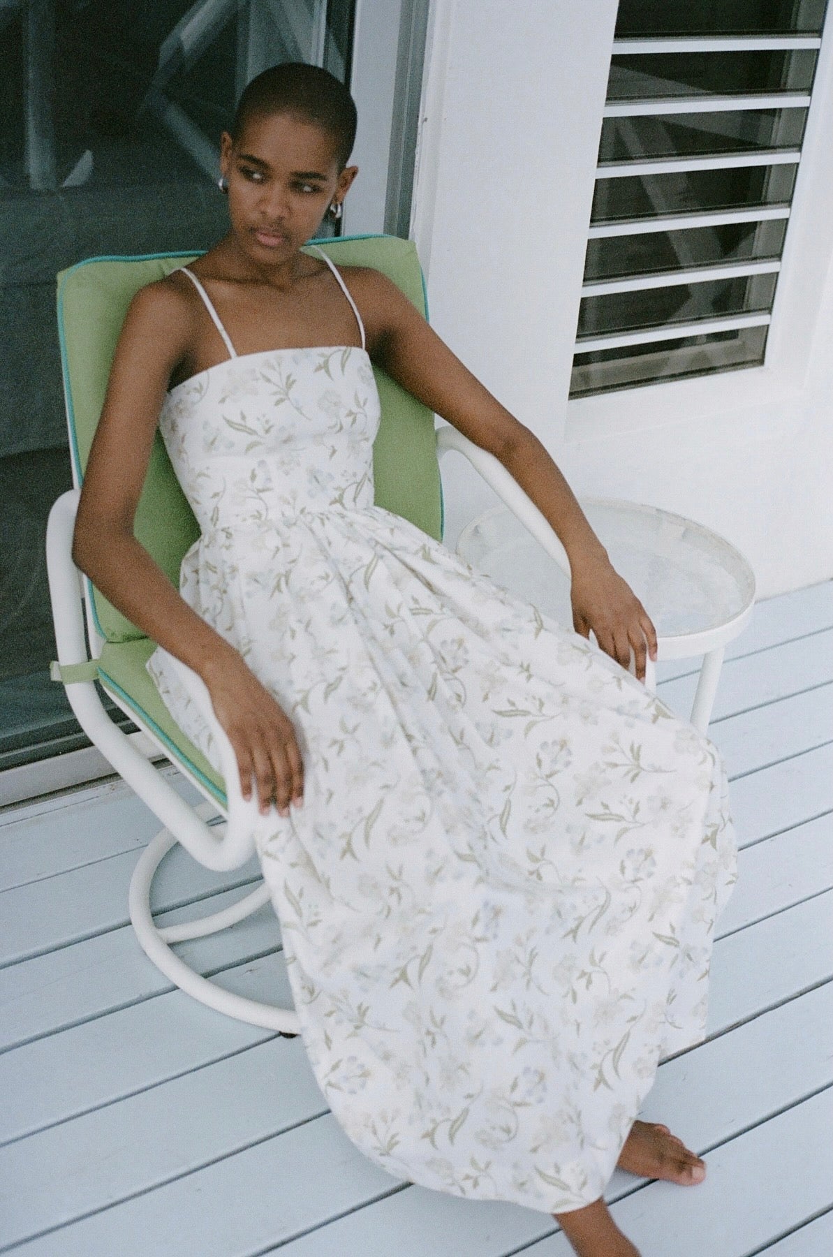 Skinny Strap Poof Dress in White Hibiscus
