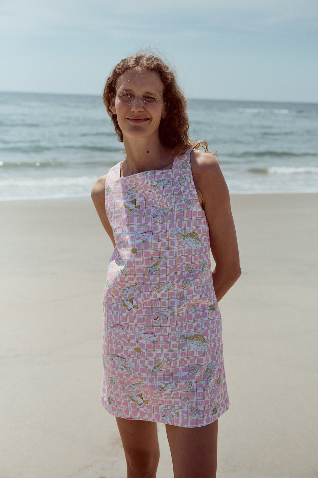 OTM Exclusive: Classic Mini Shift Dress in Pink Fishing Net | Over The Moon OTM Exclusive: Classic Mini Shift Dress in Pink Fishing Net | Over The Moon