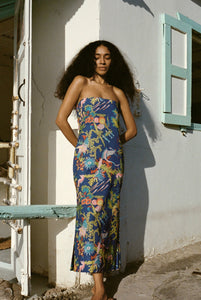 Strapless A-Line Dress in Blue Under The Sea