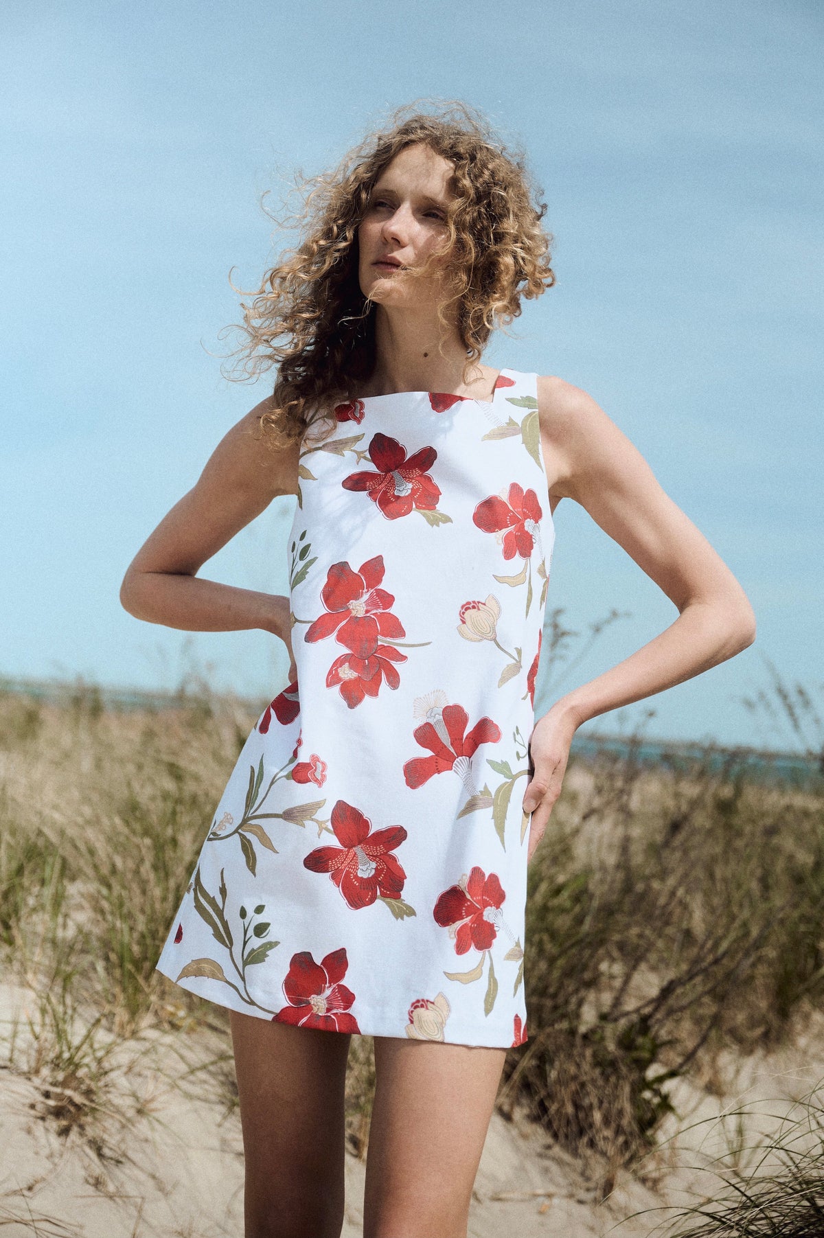 Classic Mini Shift Dress in Red Hibiscus