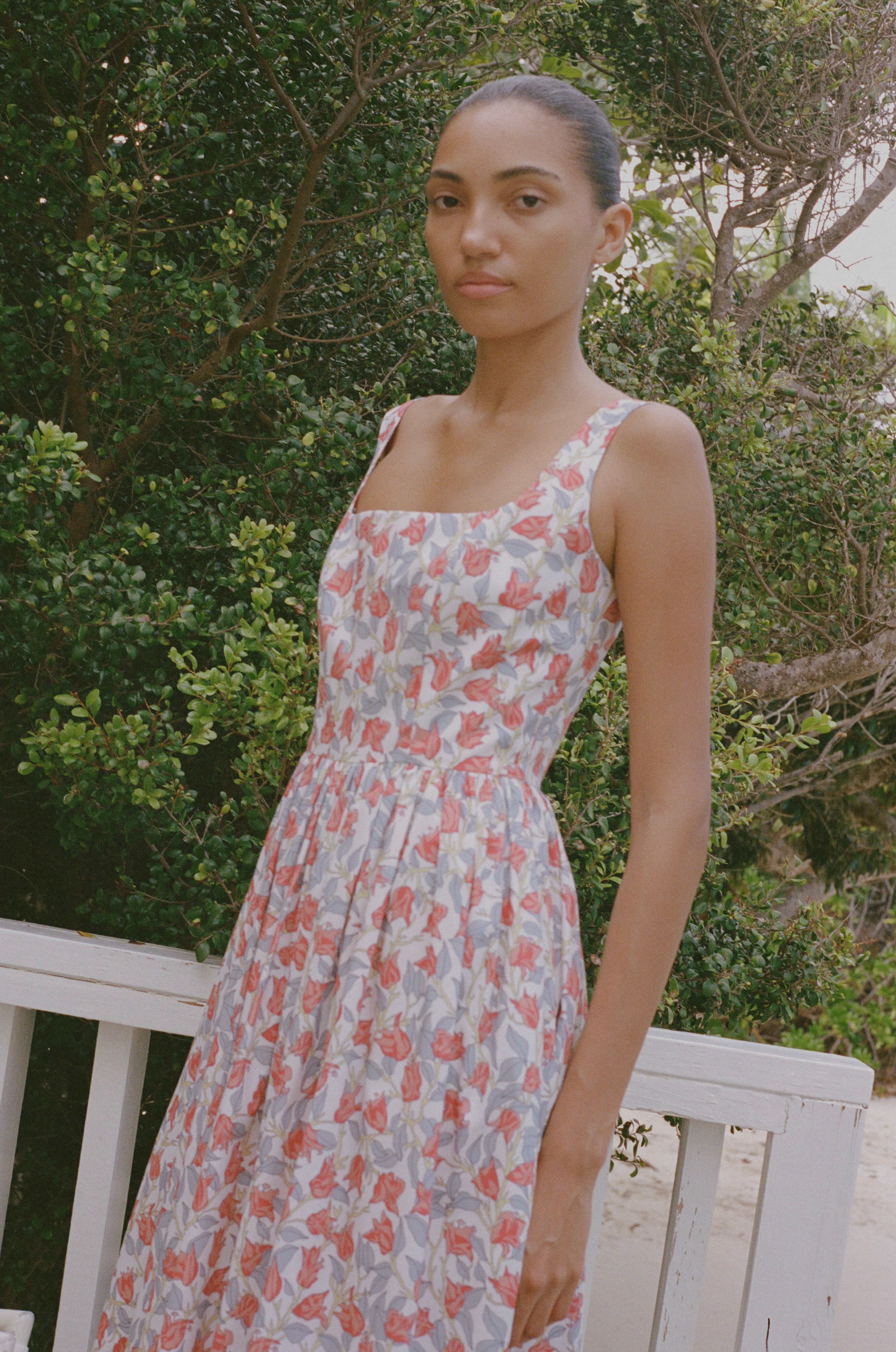 Scoop Neck Dress in Red Bougainvillea