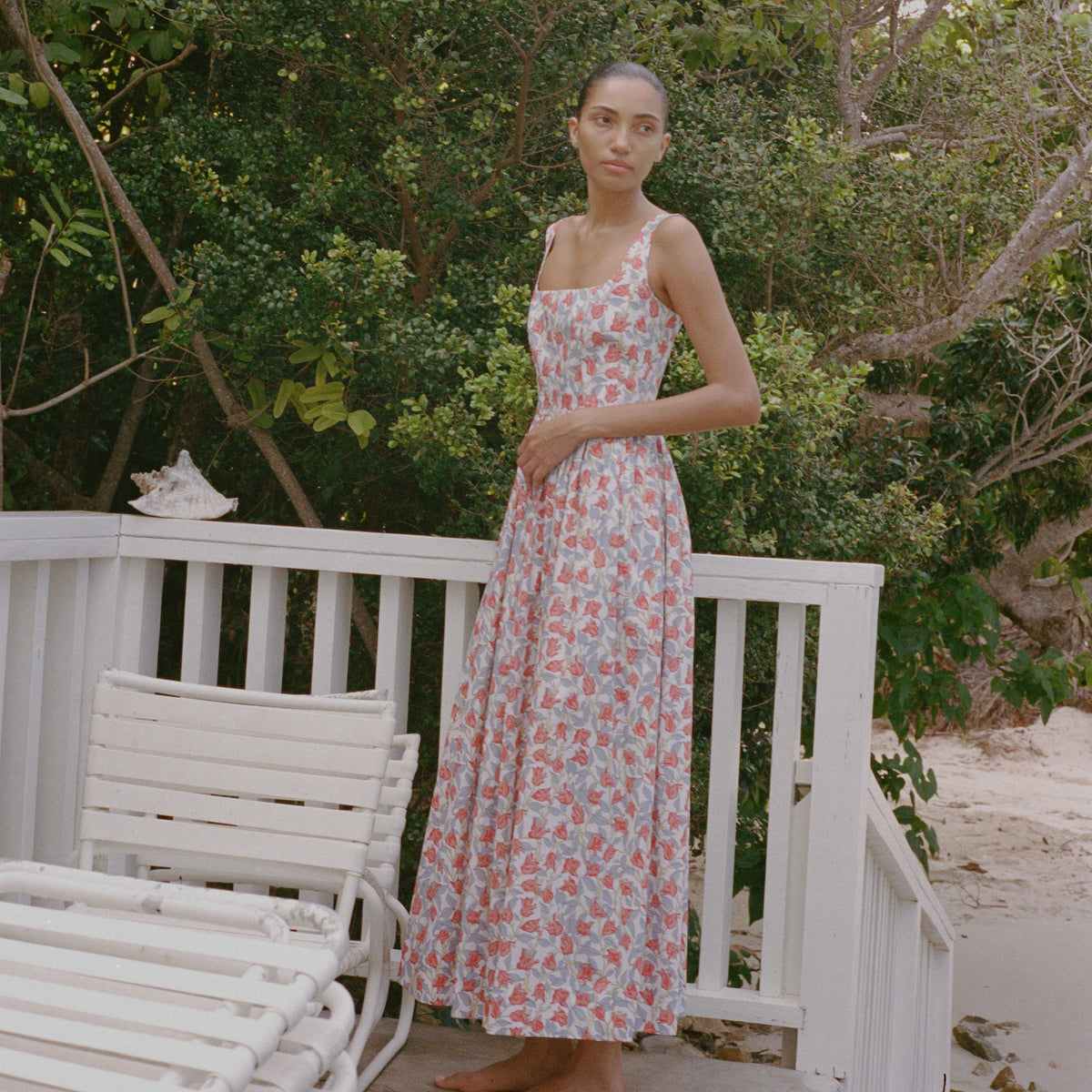Scoop Neck Dress in Red Bougainvillea
