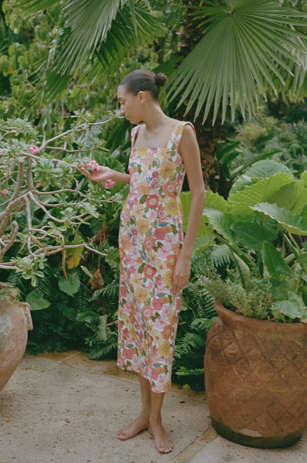Long Slip Dress in Flower Heads