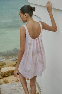 Pleated-Back Mini Dress in Rose Peace Lily