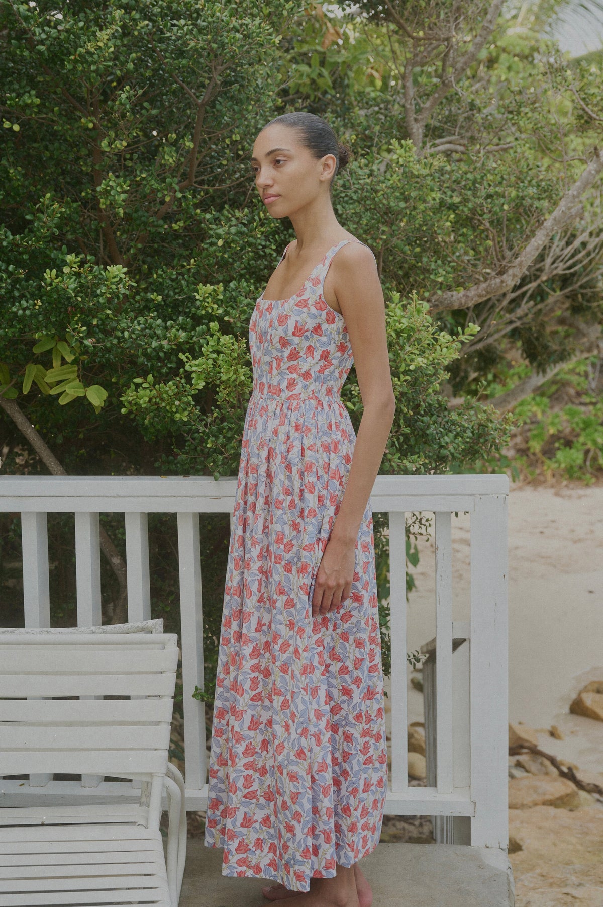 Scoop Neck Dress in Red Bougainvillea