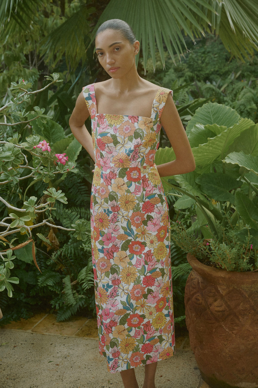 Long Slip Dress in Flower Heads