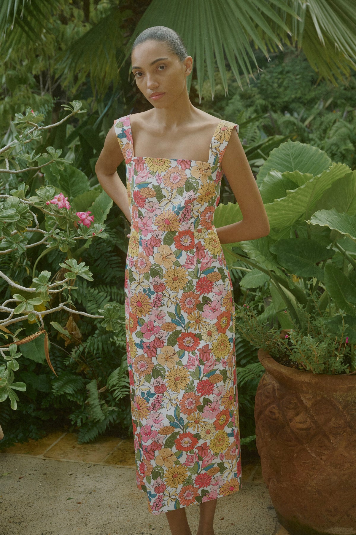 Long Slip Dress in Flower Heads