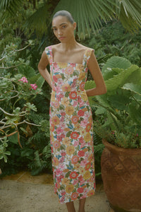 Long Slip Dress in Flower Heads