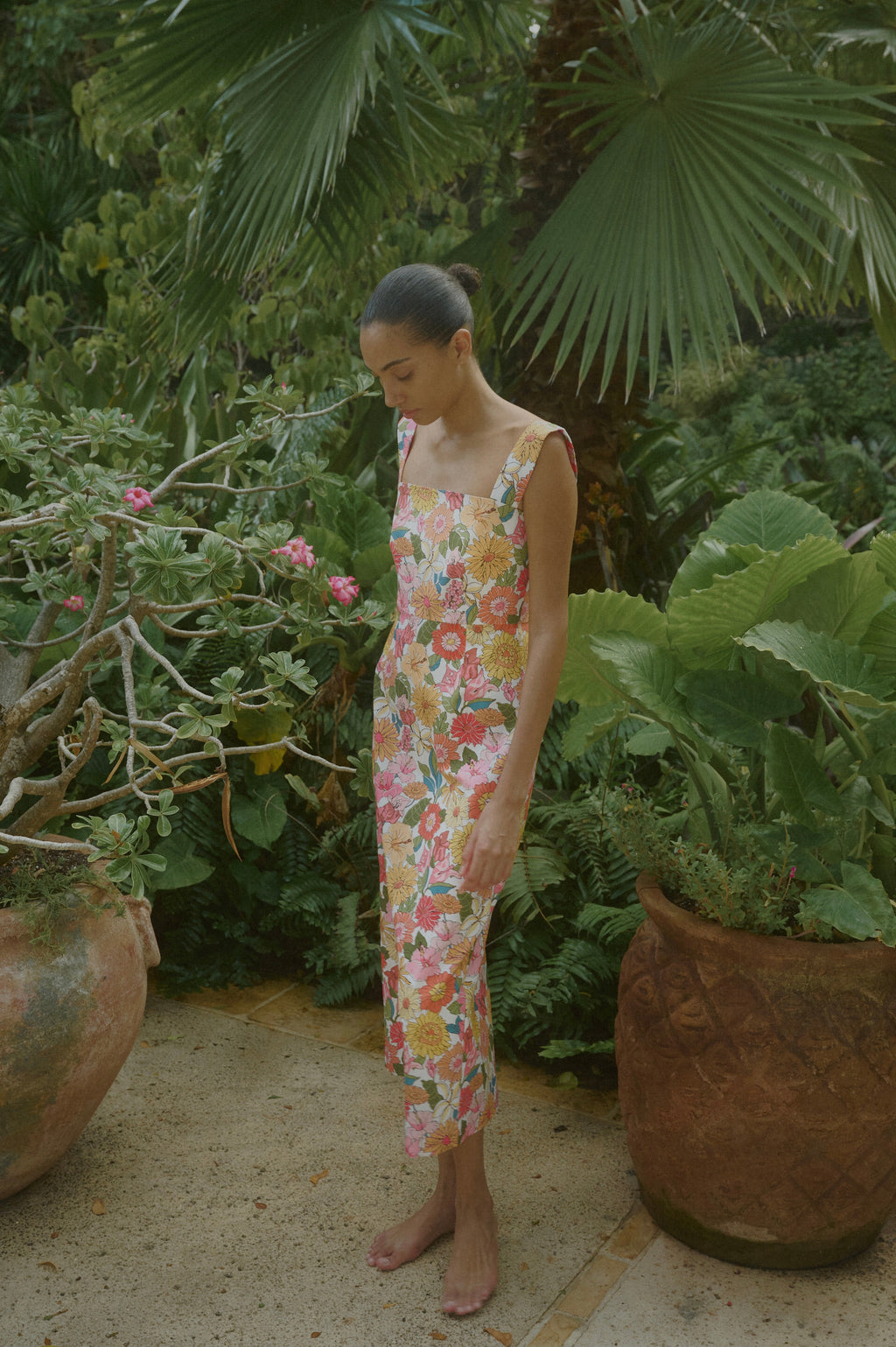 Long Slip Dress in Flower Heads