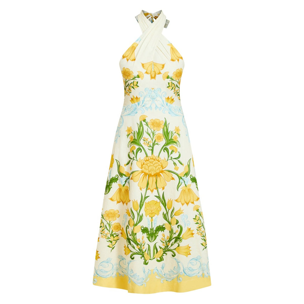 Copacabana Halter Midi Dress in Lemon Verbena
