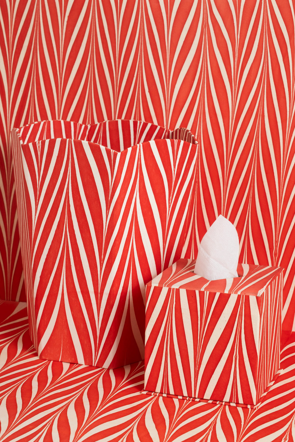 Hand-Marbled Tissue Box Cover in Candy Cane