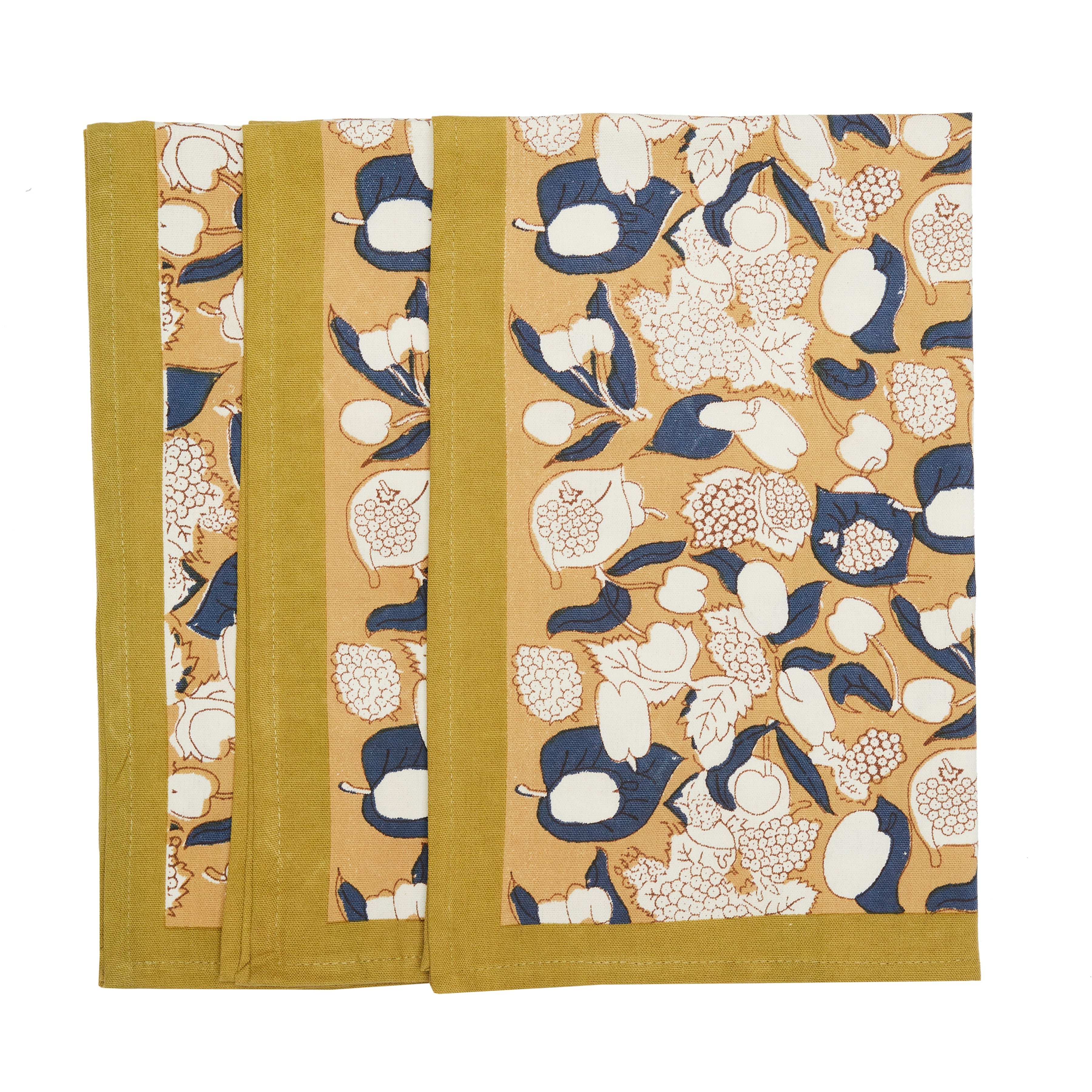 Forest Harves Tea Towels in Mustard & Blue, Set of 3