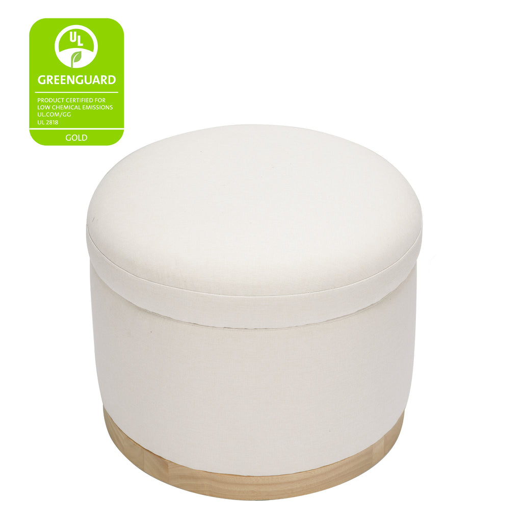 Naka Storage Ottoman in Eco-Performance Fabric | Water Repellent & Stain Resistant in Performance Cream Eco-Weave with Light Wood Base