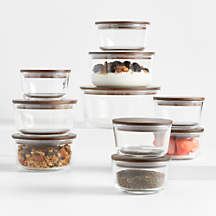 20-Piece Round Glass Food Storage Container Set with Dark Acacia Wood Lids