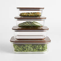 8-Piece Rectangular Glass Food Storage Container Set with Dark Acacia Wood Lids Saved to FavoritesCrate & Barrel 8-Piece Rectangular Glass Food Storage Container Set with Dark Acacia Wood Lids