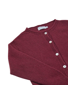Maroon baby sweater with buttons on a white background