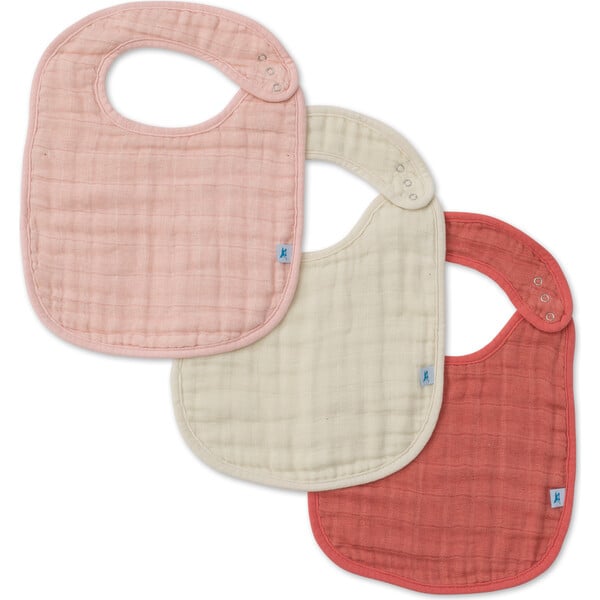Cotton Muslin Classic Bib 3 Pack, Rose Petal