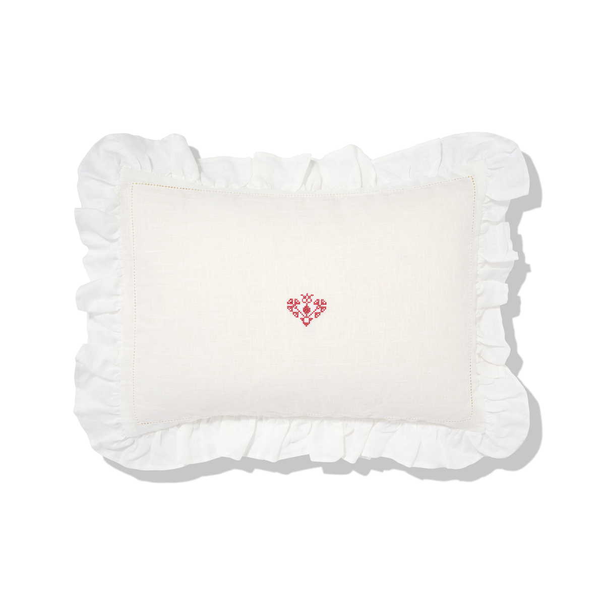 Boudoir Pillow with Frill Edge and Crossed Heart Embroidery in Volga Red