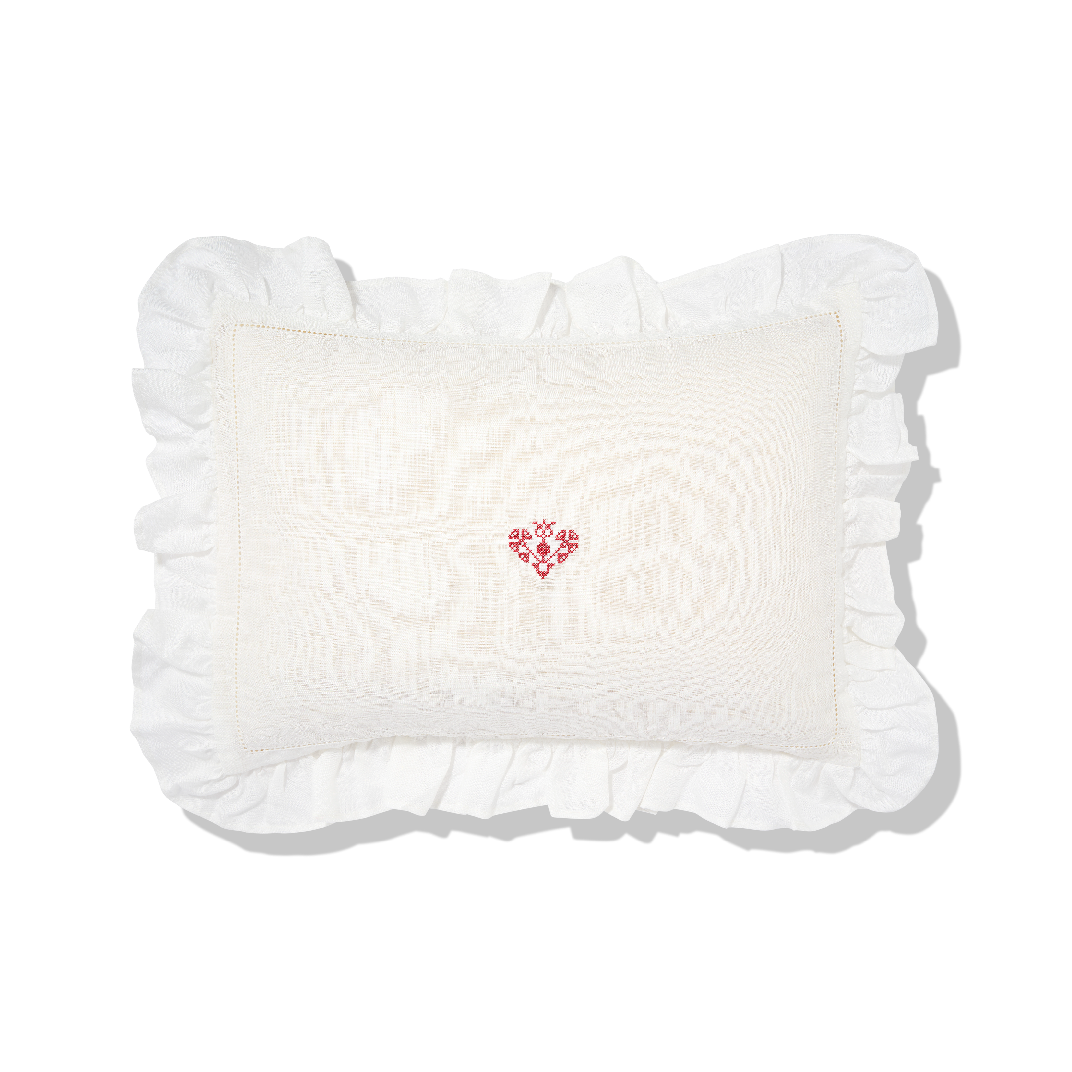 Boudoir Pillow with Frill Edge and Crossed Heart Embroidery in Volga Red