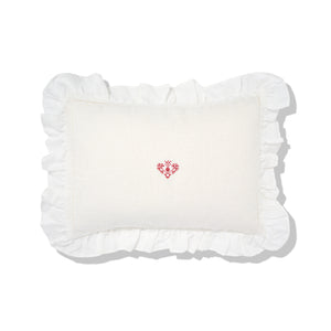 Boudoir Pillow with Frill Edge and Crossed Heart Embroidery in Volga Red
