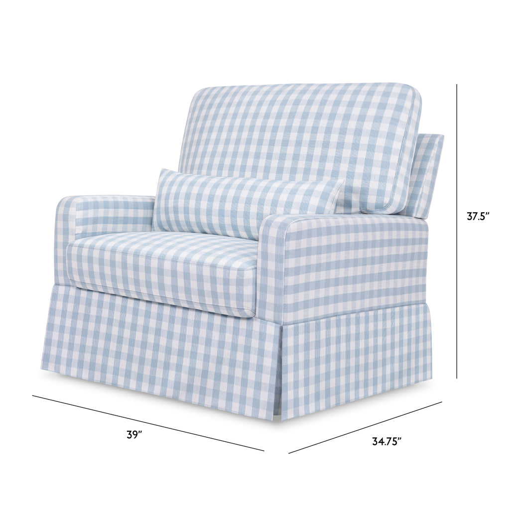 Crawford Pillowback Chair and a Half Comfort Swivel Glider in Blue Gingham