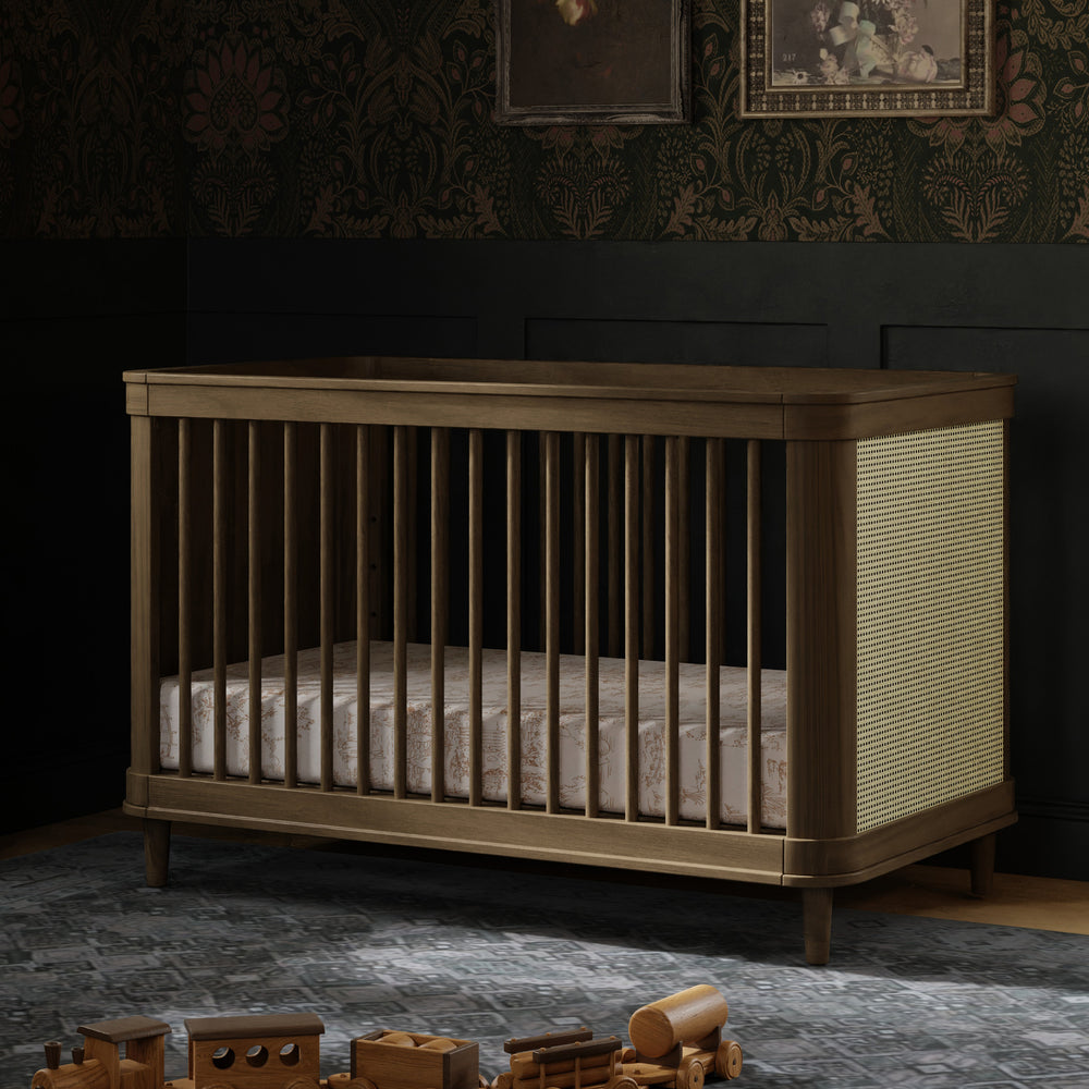 Marin with Cane 3-in-1 Convertible Crib in Natural Walnut & Blonde Cane